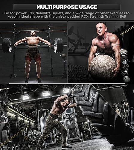 Miniatura 7 de RDX Cinturón de levantamiento de pesas, gimnasio y fitness, piel de vaca, soporte lumbar acolchado de 4 pulgadas y 6 pulgadas, 10 agujeros
