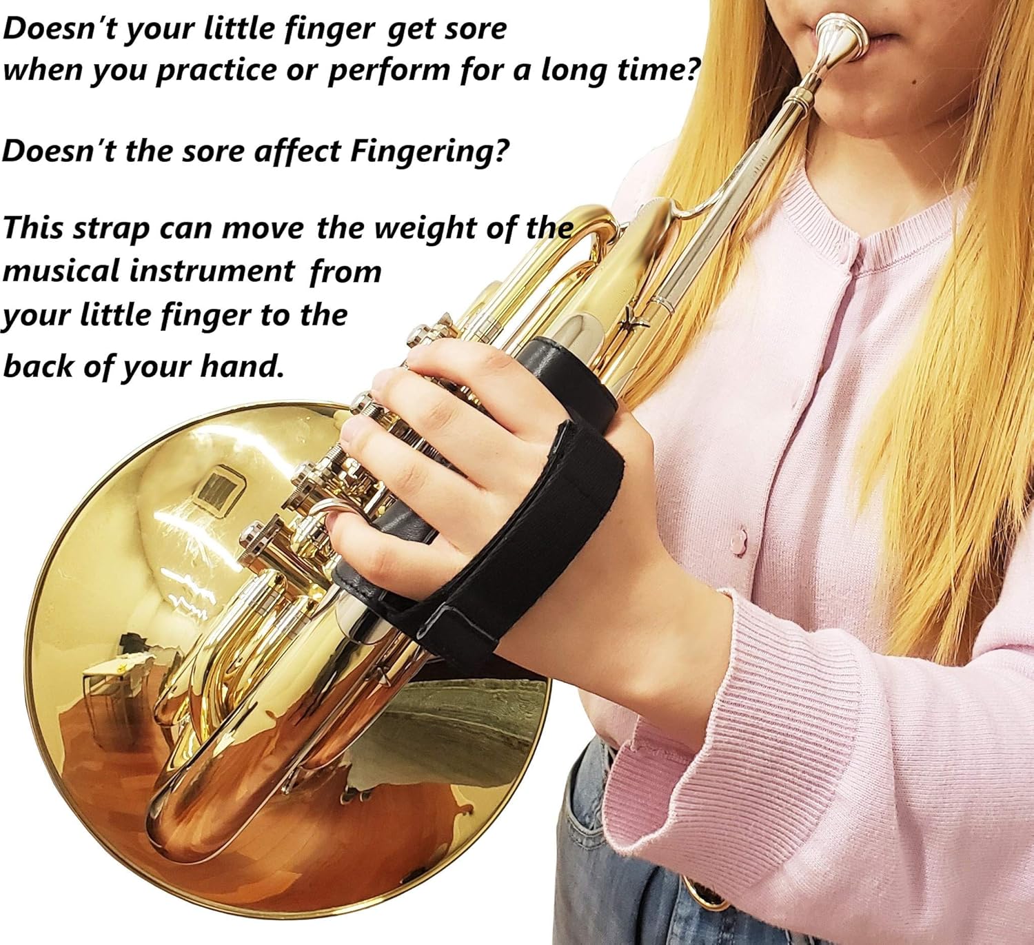 M&N booth Compatible with French Horn Hand Guard with Strap Genuine Leather (Black) : Musical Instruments