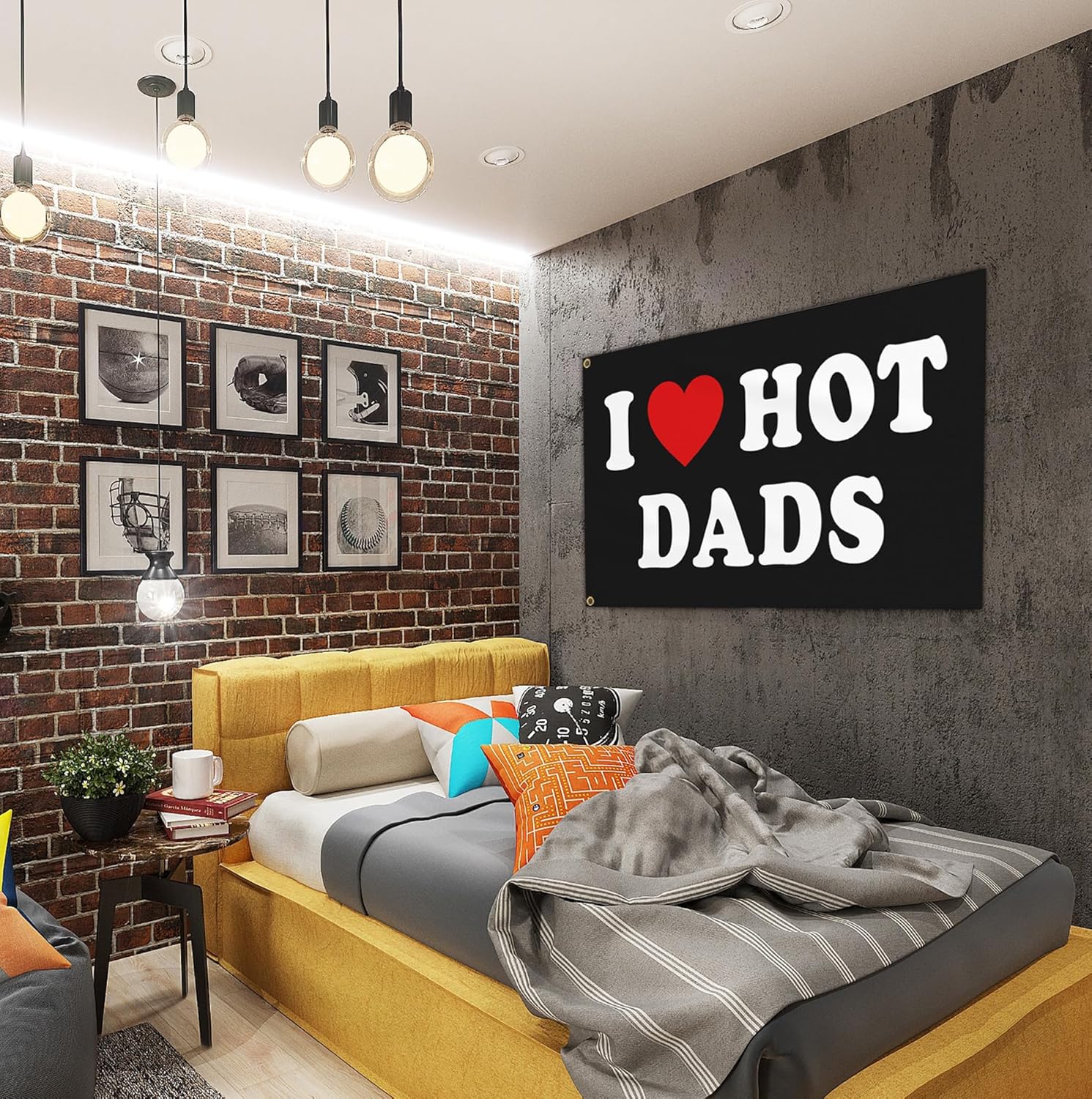 I Love Hot Dads Flag - Funny Tapestry Flag for Teen Girls Room, College Dorm, Father's Day, Birthday, Valentine's Day Decorations - Image 3