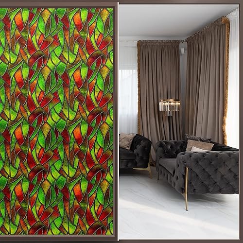 Miniatura 72 de Película decorativa de privacidad para ventana de arcoíris, película decorativa de adherencia estática para baño, oficina en casa, bloqueo UV, 17.7