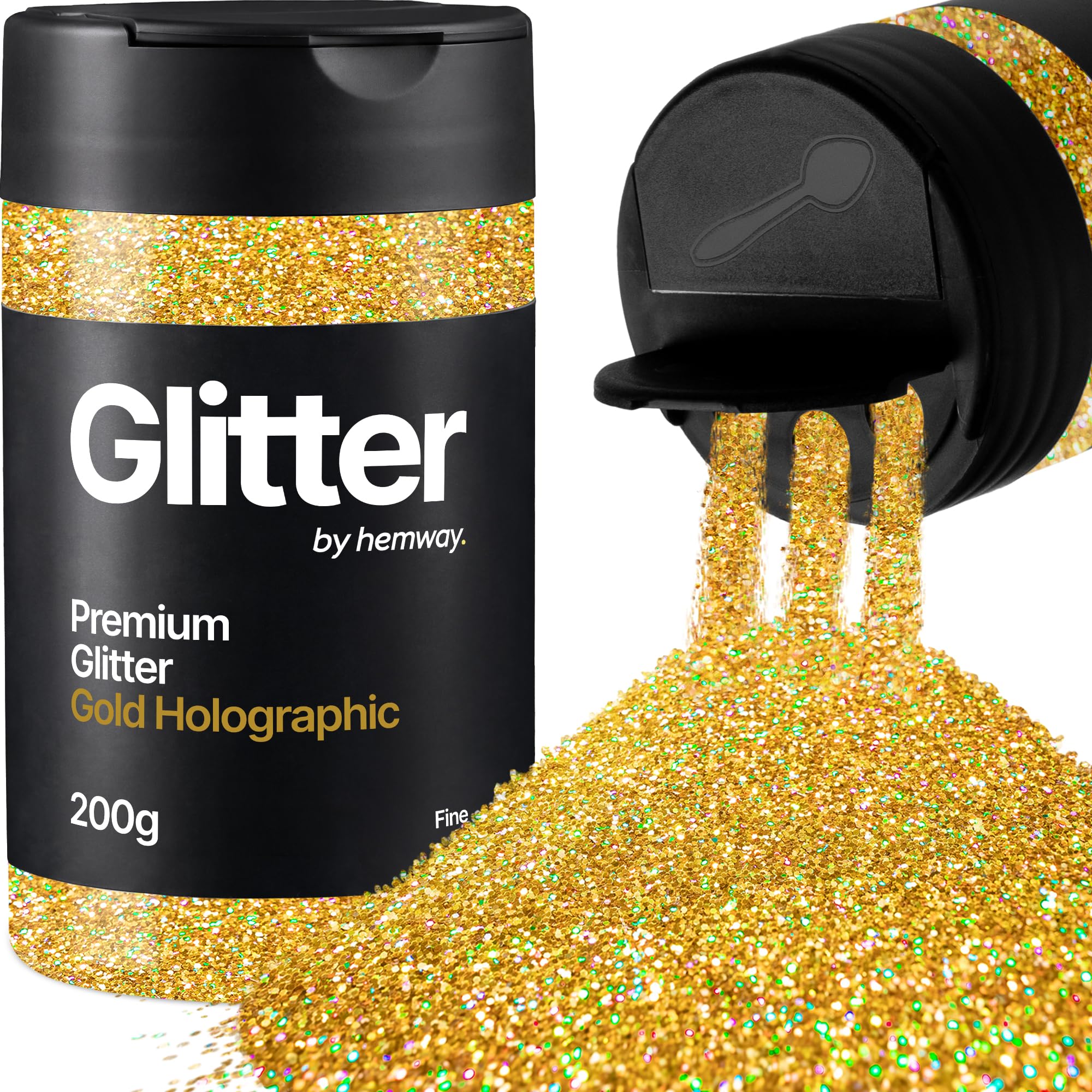 Hemway Gold Holographic Glitter Shaker, 200g Fine Glitter for Crafts Metallic Flake Sequins for Resin & Epoxy Crafts for Decorating, Halloween, Christmas, Nail, Face, Art