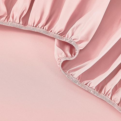 Miniatura 6 de JELLYMONI Juego de sábanas tamaño Queen, color rosa, sábanas de satén 100% algodón de 400 hilos para cama tamaño Queen, sábanas suaves y frescas,