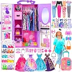 Ebuddy 105 Pcs Poupée Vêtements et accessoires 11.5 Enclos de poupée de pouce incluant 12 Looks, Rack Robe Chaussures Colliers et autres accessoires (pas de poupée)
