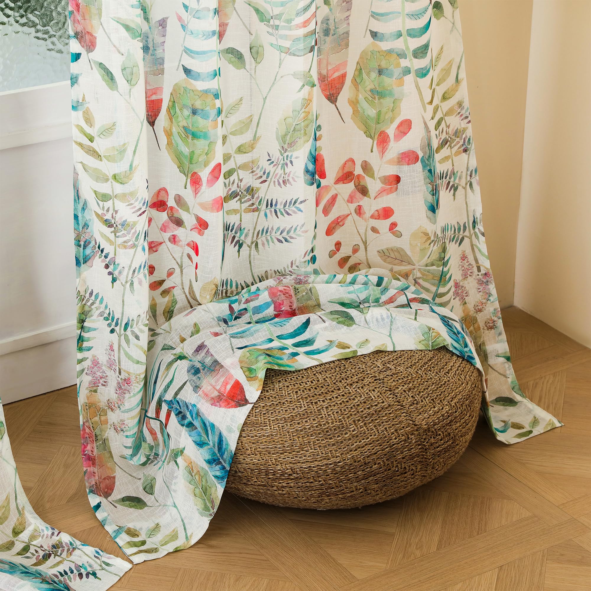 Story@Home Long Door Curtains 9 Feet Long Set of 1 | Leaf Printed | Semi Transparent Curtain | Net Curtains | Sheer Curtain for Living Room | (118 X 275 Cm, White & Green) | Perfect for Home Decor