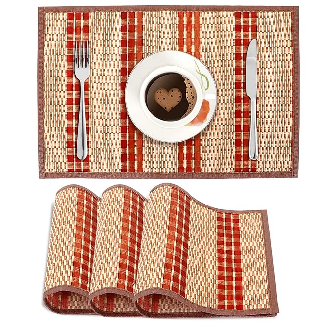 Buy HOKIPO Bamboo Table Mats for Dining Table, Set of 4 Wooden Placemats, 45x30 cm, Red (AR2816