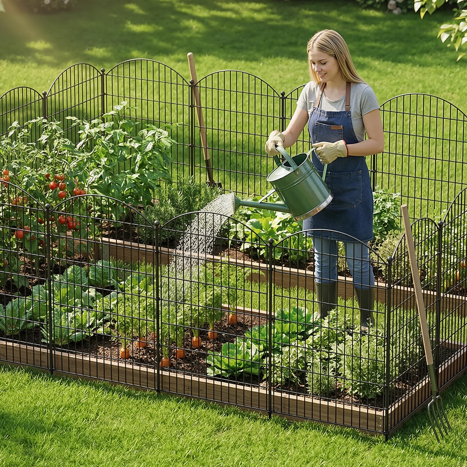 7-teiliger Gartenzaun mit Tür, 100 cm hoch x 4,5 m lang | rostfreies Metall, Hundezaun, Tierbarriere, Dekorative Beetumrandung, No-Dig-Design für Hof, Terrasse und Blumenbeet