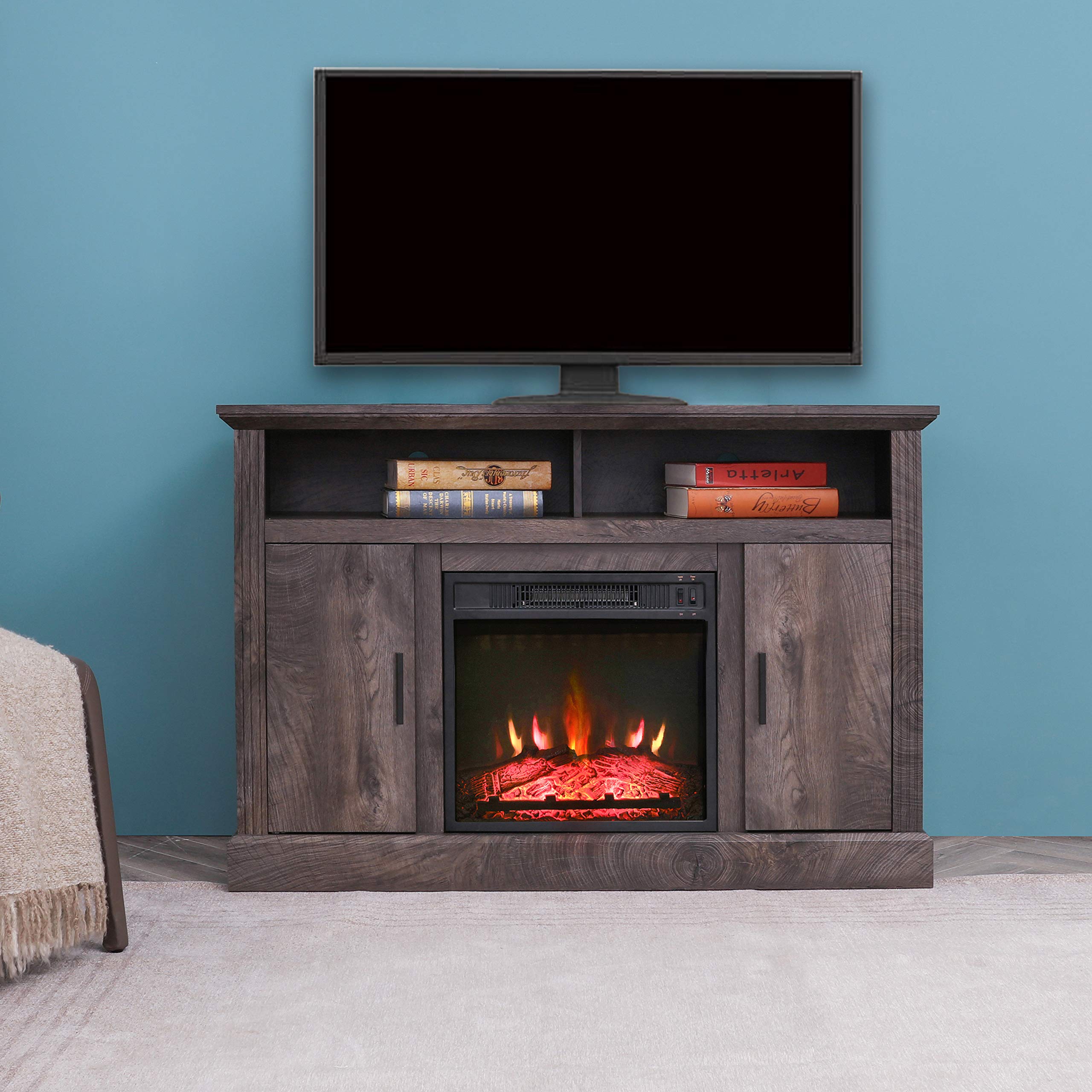 Pouf Quadrato In Pelle Con Poggiapiedi E Gambe In Legno