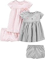 Simple Joys by Carter's Baby Girl 2-Pack Dress Set: Short-Sleeve & Sleeveless with Diaper Covers, 100% Cotton