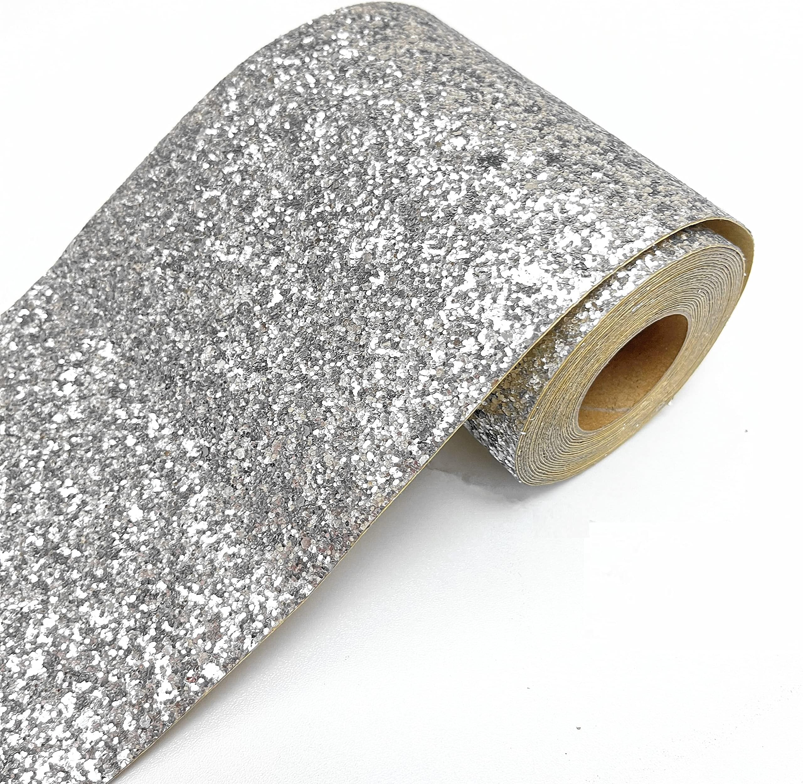 Sliver Chunky Glitter Wallpaper Border,Peel and Stick Glitter Wall Border (20cm x 5 Meters, Sliver)
