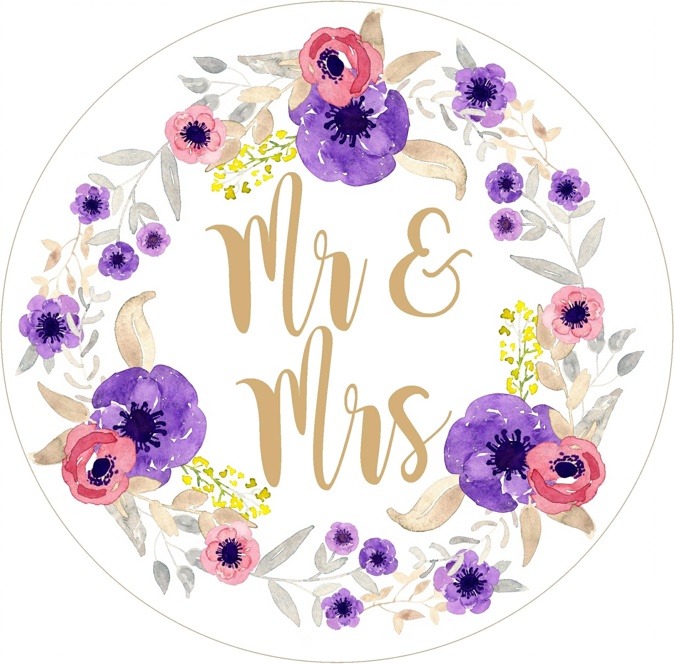 Floral Watercolour Mr & Mrs Confetti, envelope seals, wedding favour stickers / labels (70 on a sheet (25mm))
