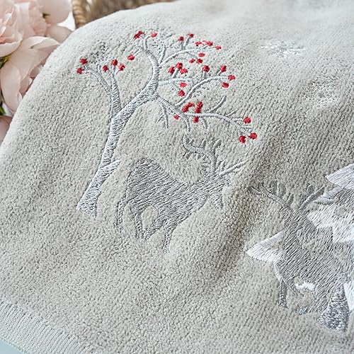 Miniatura 5 de Christmas Premium Luxury Decor Ultra Soft 100% algodón bordado baño moderno Navidad juego de toallas 3 piezas plata rojo blanco patrón de ciervo