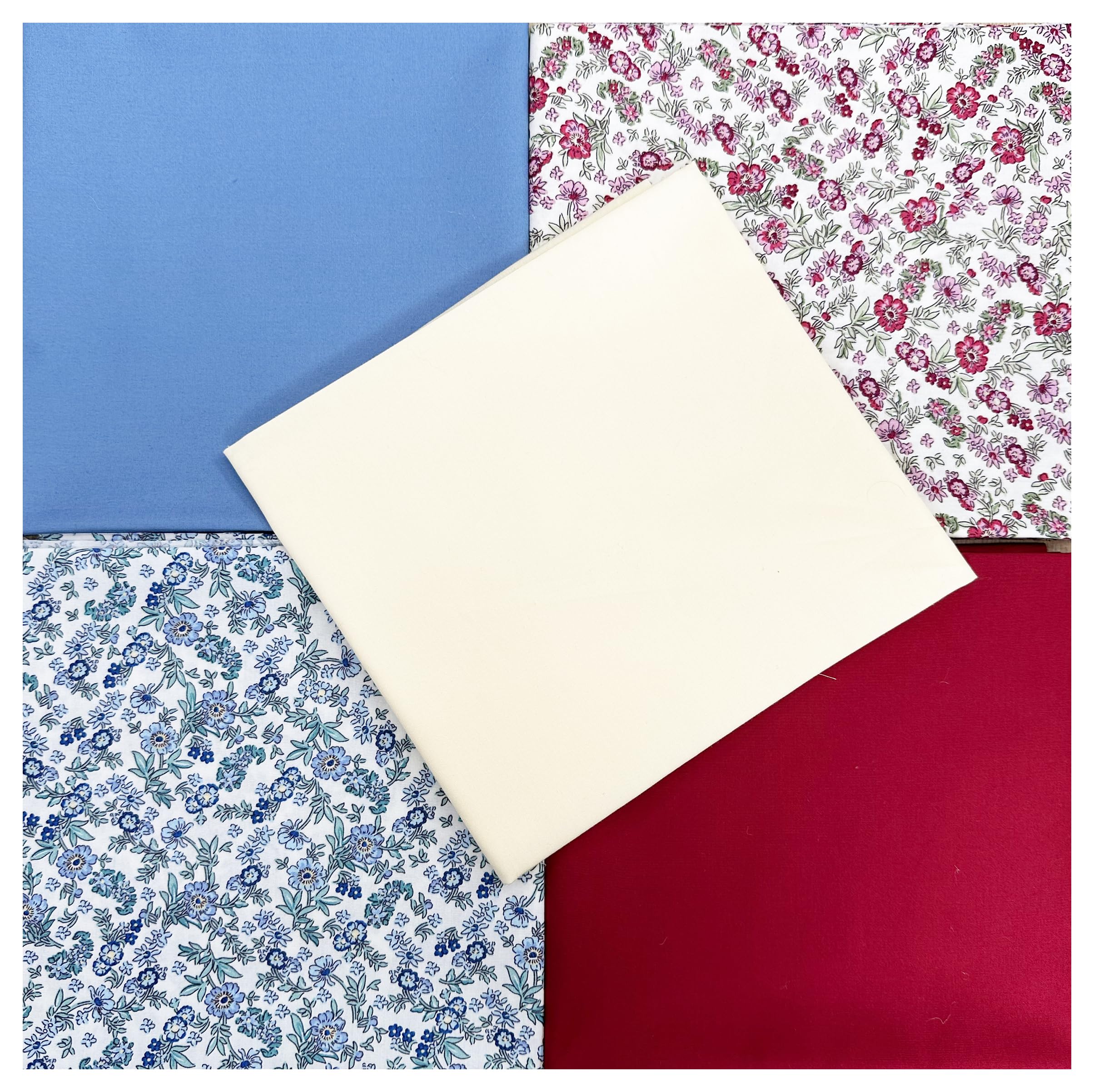 Fat Quarter Bundle - Burgundy & Blue Ditsy Floral Fabric Mix - Bunting Craft Fabric Material