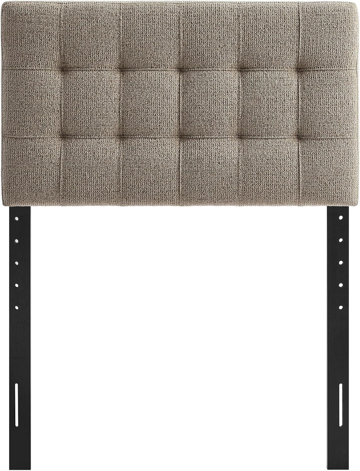 Modway Lily Twin Size Headboard with Biscuit Tufting in Taupe - Fabric Upholstery with Padded Design and 5 Height-Adjustable Mounts