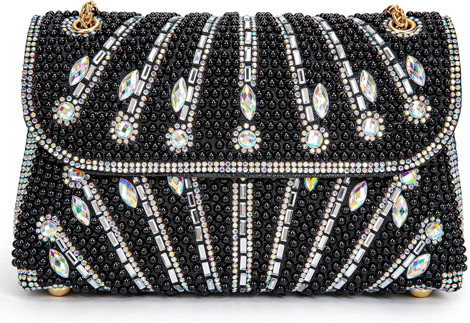 BBTT.ful Pearls and Rhinestones Women's Evening Handbags Shoulder Bags Crossbody Bags for Women Clutch Purse with Chain
