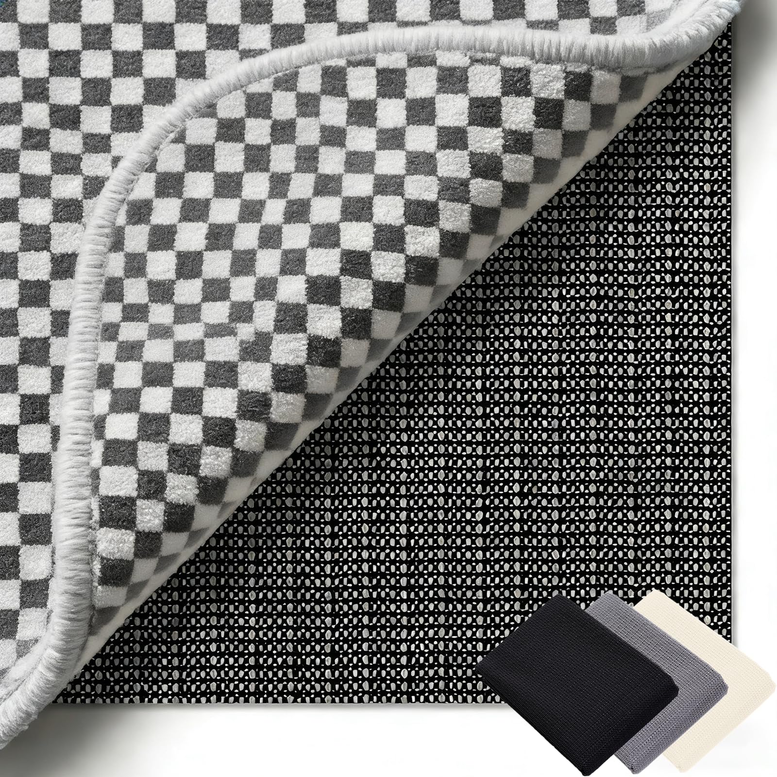Rutschmatte Teppich 210 x 300 cm Waschbare, Wiederverwendbare, Hält Ecken Flach, Zuschneidbar, Antirutsch Teppich Unterlage Universell Einsetzbar für Alle Böden, Schwarz