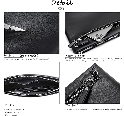 Miniatura 4 de FSD.WG Bolso de mano para hombre, bolso de mano grande de 12 pulgadas, cartera de embrague grande