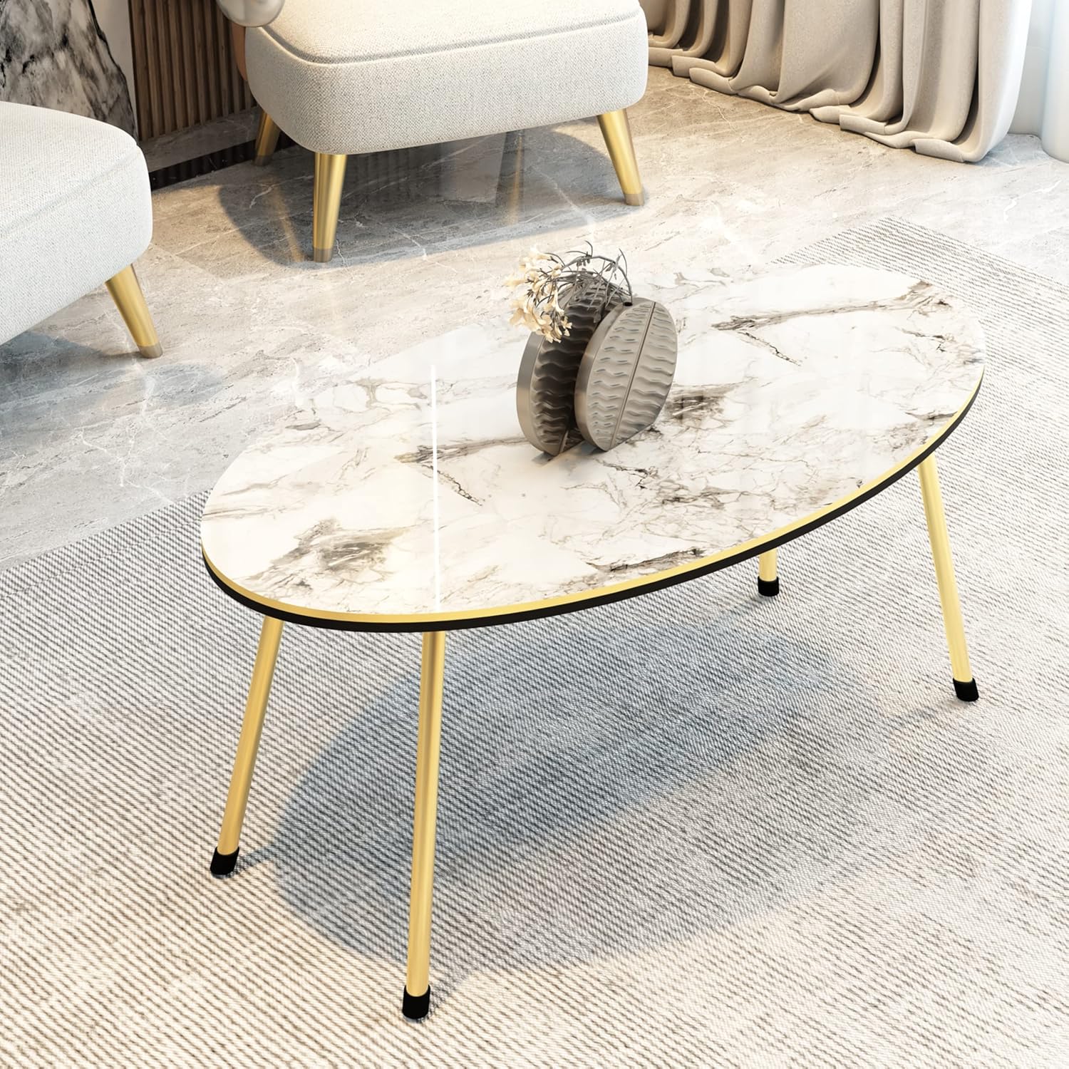 4 Piece Living Room Table Set, SUNRISE HOME DECOR - 1 Coffee Table and 3 Nesting Tables, NO-Tools Assembly (Ellipse Coffee Table/Round Nesting Tables) (White Marble/Gold) : Home & Kitchen
