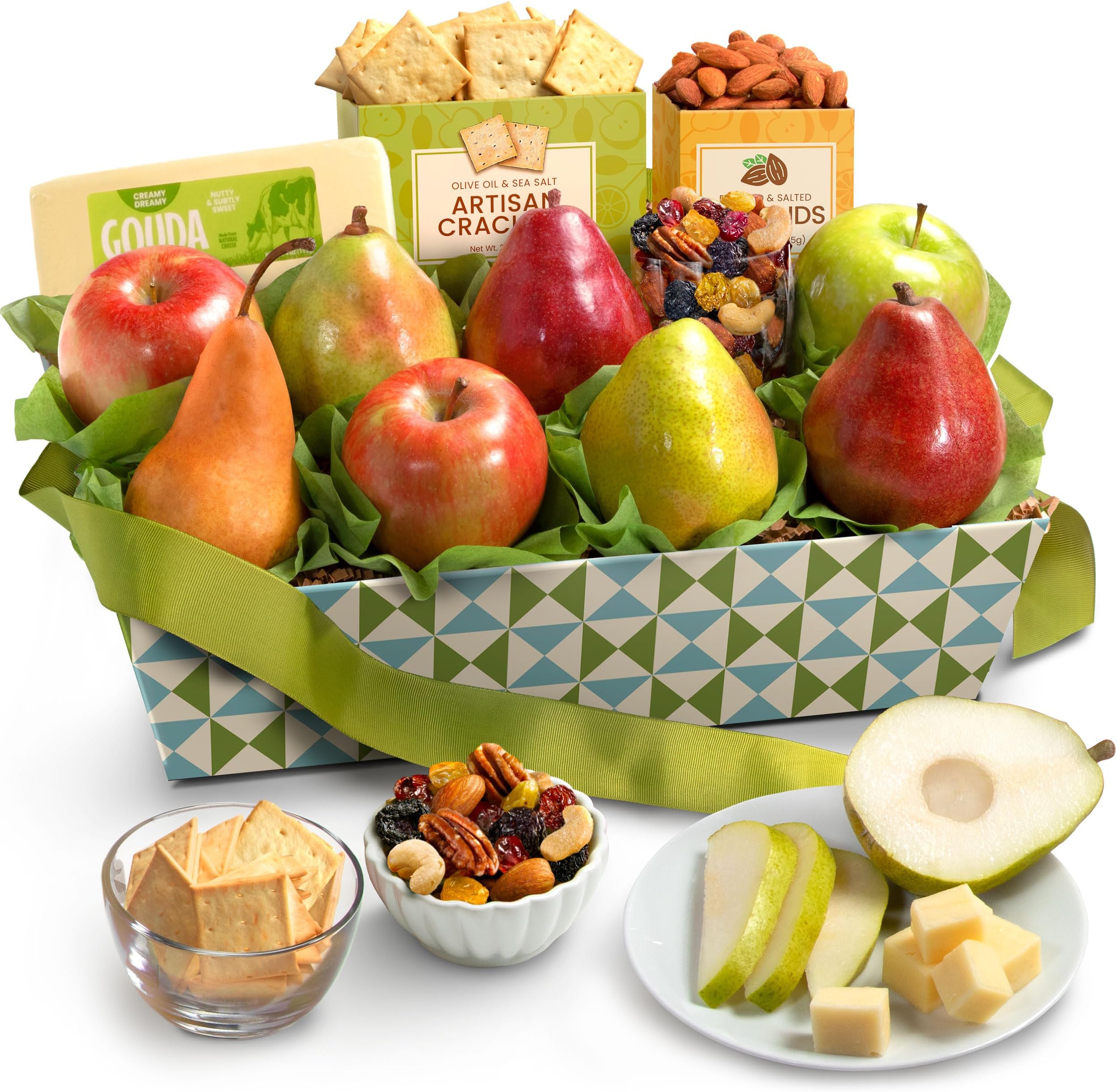 A Gift Inside Classic Fresh Fruit Basket Gift with Crackers, Cheese and Nuts for Holiday, Thank You, Birthday, Get Well, Anniversary, Corporate
