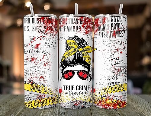 Miniatura 4 de 20oz Skinny Tumbler with Metal Straw &amp; Lid - Messy Bun True Crime Obsessed Gift for Women - Perfect for True Crime Documentary Lovers