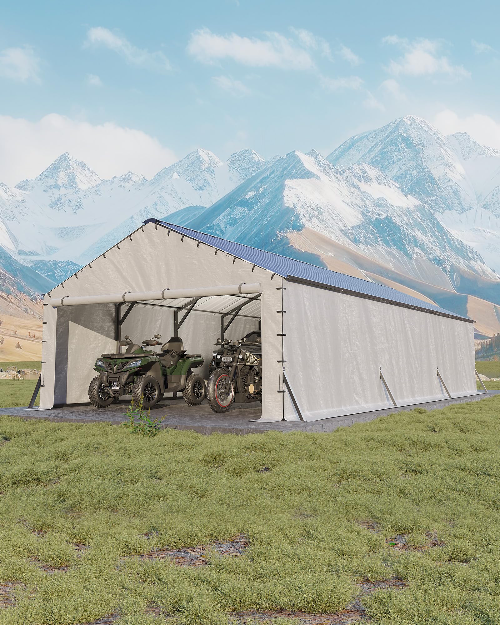 GarveeLife 20'X30'x12' Metal Carport for Multiple Vehicles, Enclosed Car Ports, Vertical Roof Design, for All-Weather, for Full-Size Pickup Trucks, Boats, and Tractors