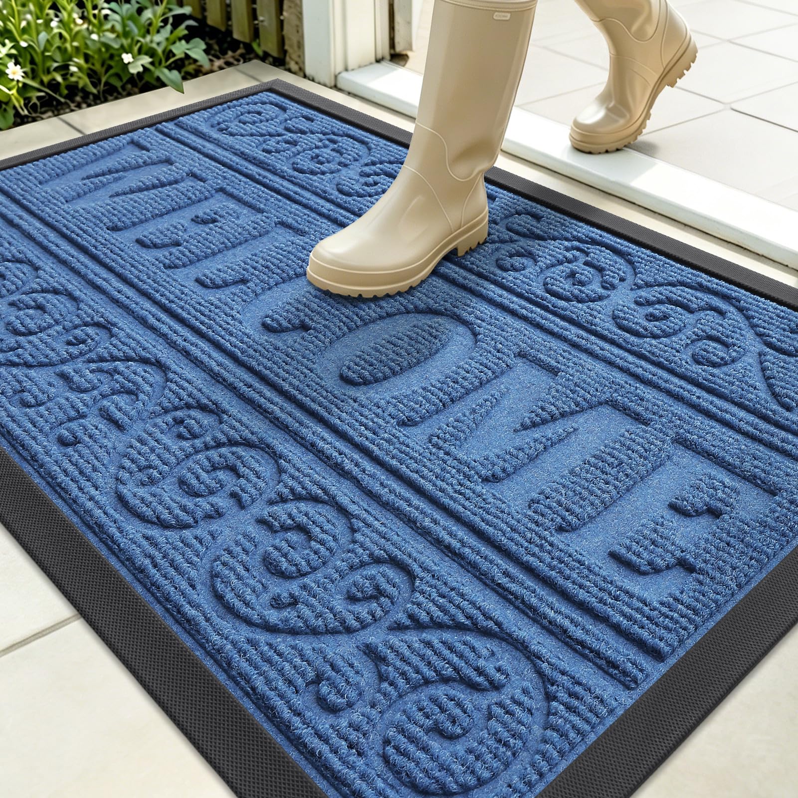 OLANLY Welcome Door Mat Indoor Outdoor 35x23, Heavy-Duty Rubber Doormat