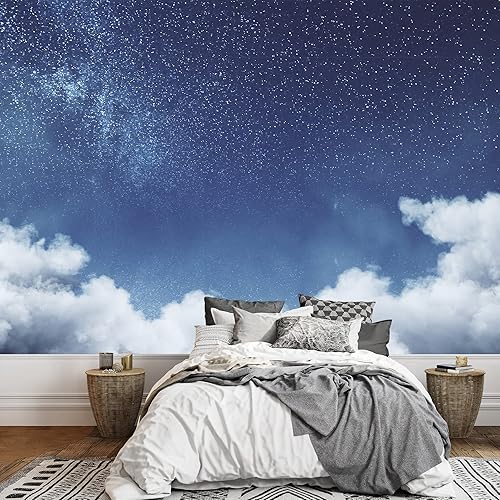 SIGNWIN Mural de pared Estrellas y luna en el cielo nocturno autoadhesivo extraíble, decoración de pared para dormitorio, sala de estar, 66 x 96