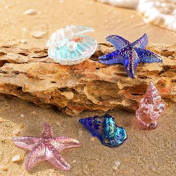 Iridescent Clam Shell with Pearl, Glass Aquarium Decor for Betta Fish Tanks