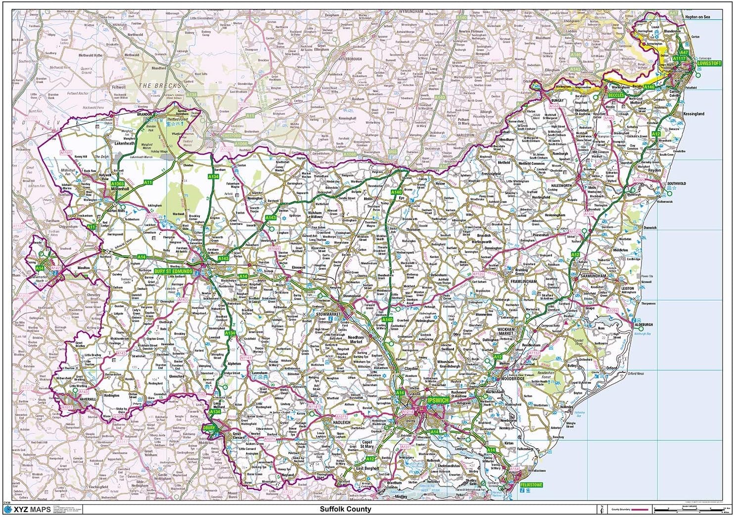 Suffolk County Map-Plastic Coated : Amazon.co.uk: Stationery & Office ...