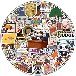 Pack 50 PCS Court Judge Sticker Waterproof Vinyl Decals Birthday Gifts for Men Women Adults Law Authority Graphics Scales of Justice Items Decoration Laptop Phone Case Helmet