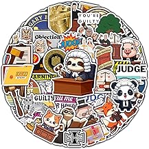 Pack 50 PCS Court Judge Sticker Waterproof Vinyl Decals Birthday Gifts for Men Women Adults Law Authority Graphics Scales of Justice Items Decoration Laptop Phone Case Helmet