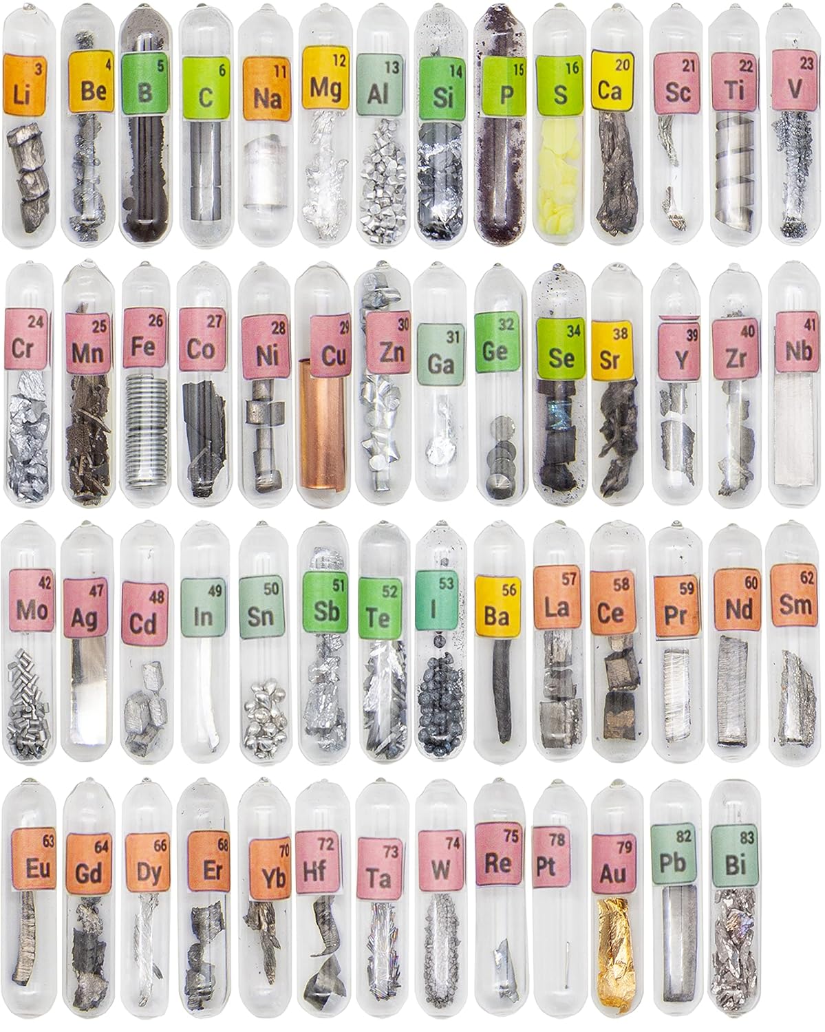 Elements Periodic Table Real, 99.99% Purity, Sealed in Glass Tube, for Gift, Teaching, Display, Collection, 55pcs