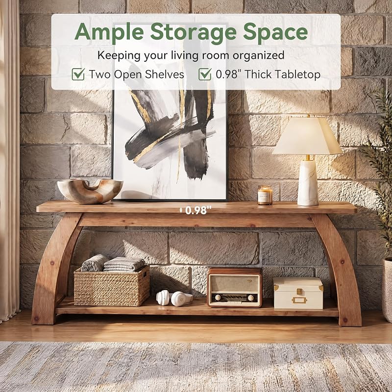 63" Solid Wood TV Stand for up to 75" TVs, 2-Tier Media Console image 6