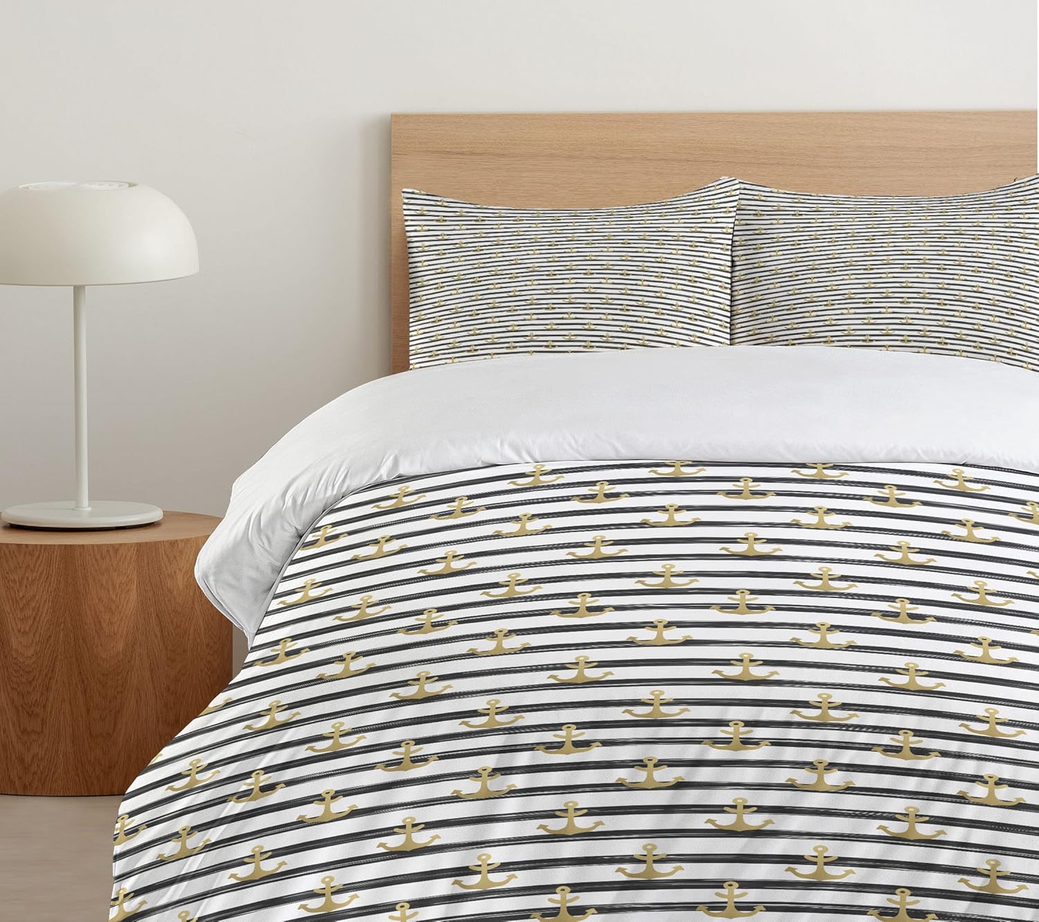 Ambesonne Anchor Duvet Cover Set, Horizontal Stripes Nautical Marine Cruise Ocean Trip, Decorative 2 Piece Bedding Set with 1 Pillow Sham, Twin Size, Sand Brown White Twin Sand Brown White