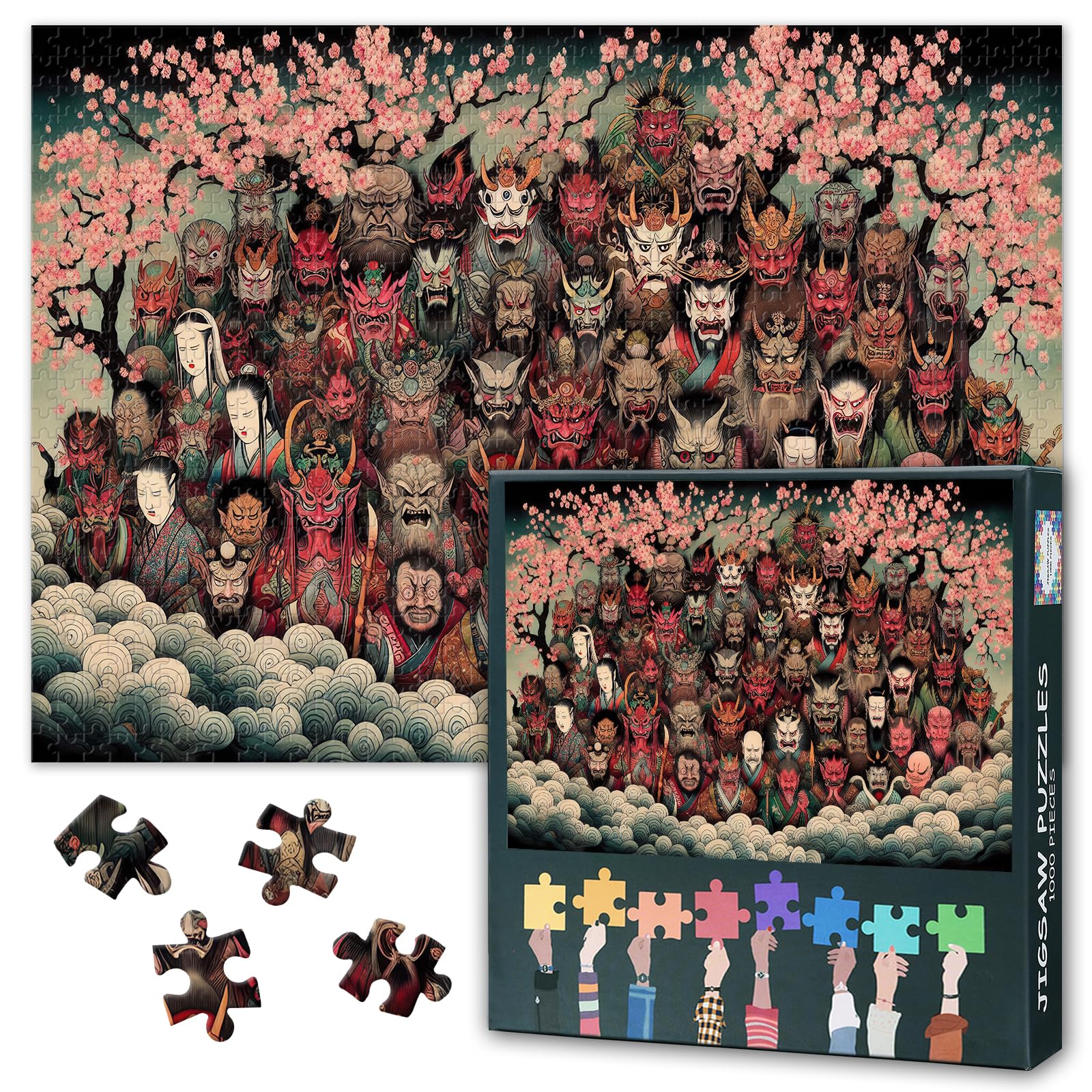 1000 Piece Jigsaw Puzzle for Adults Japanese Yokai Mythological Creature Art Fantasy Cherry Blossom Scene Challenging Collectors Puzzle 27.5x19.7 Inch โ image 1