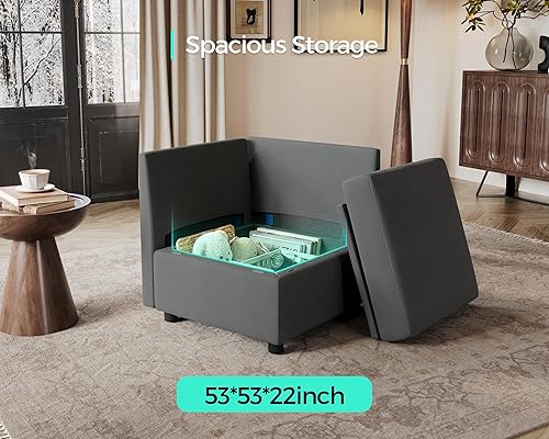 Miniatura 5 de LINSY HOME Sofá modular modular con almacenamiento, sofá seccional lavable con fundas intercambiables, asiento de esquina para sofá modular, gris