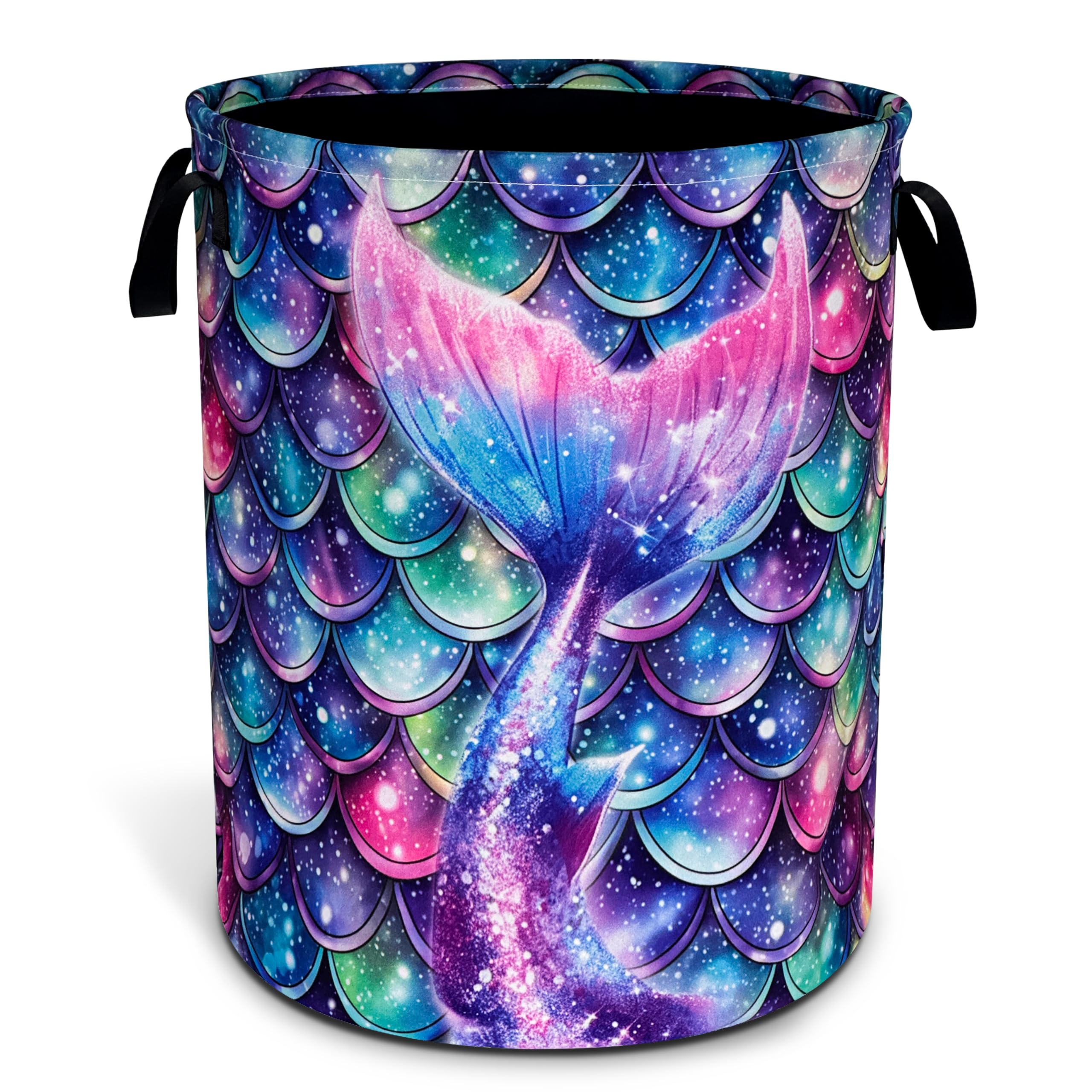 Mermaid Tail Scales Laundry Basket Oxford Cloth Colorful Fish Scales Laundry Hamper With Handle Foldable Portable Clothes Storage Basket 18.9 X 16.5