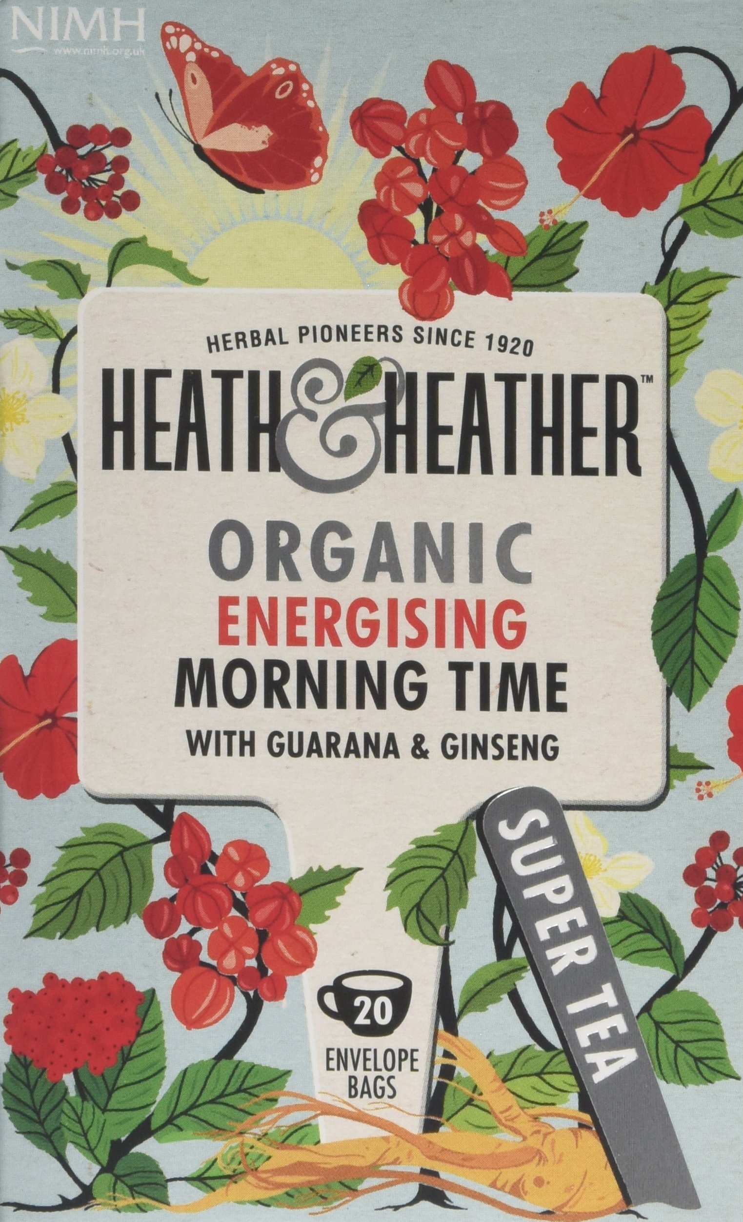 Heath & Heather - Organic Morning Time Tea with Hibiscus, Spearmint & Guarana • Uplifting Botanical Blend for Daily Energy • Vegan • Multipack 6 x 20 Boxes (120 Tea Bags)