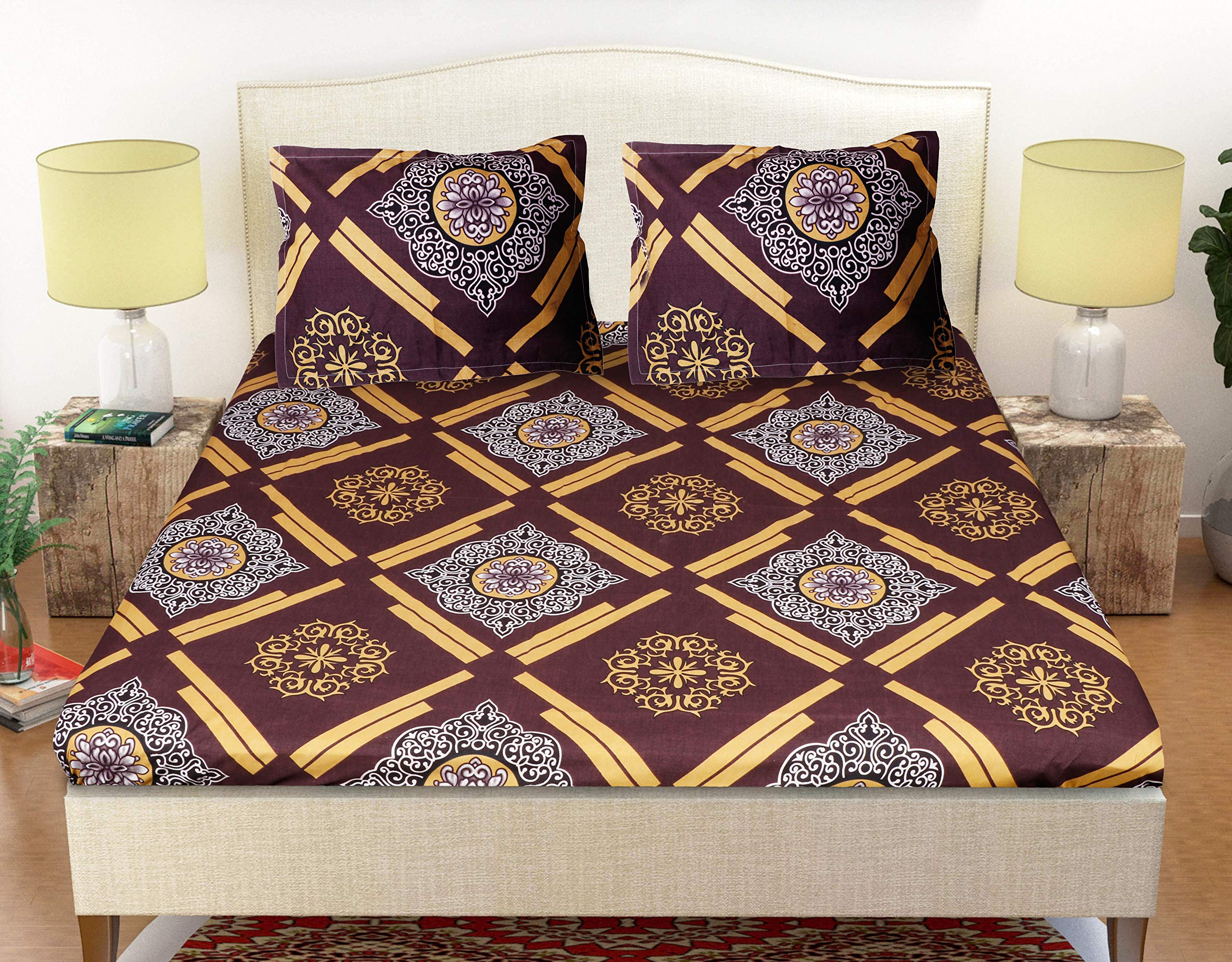 GenericMohini Collection Printed Bedsheet (Brown)