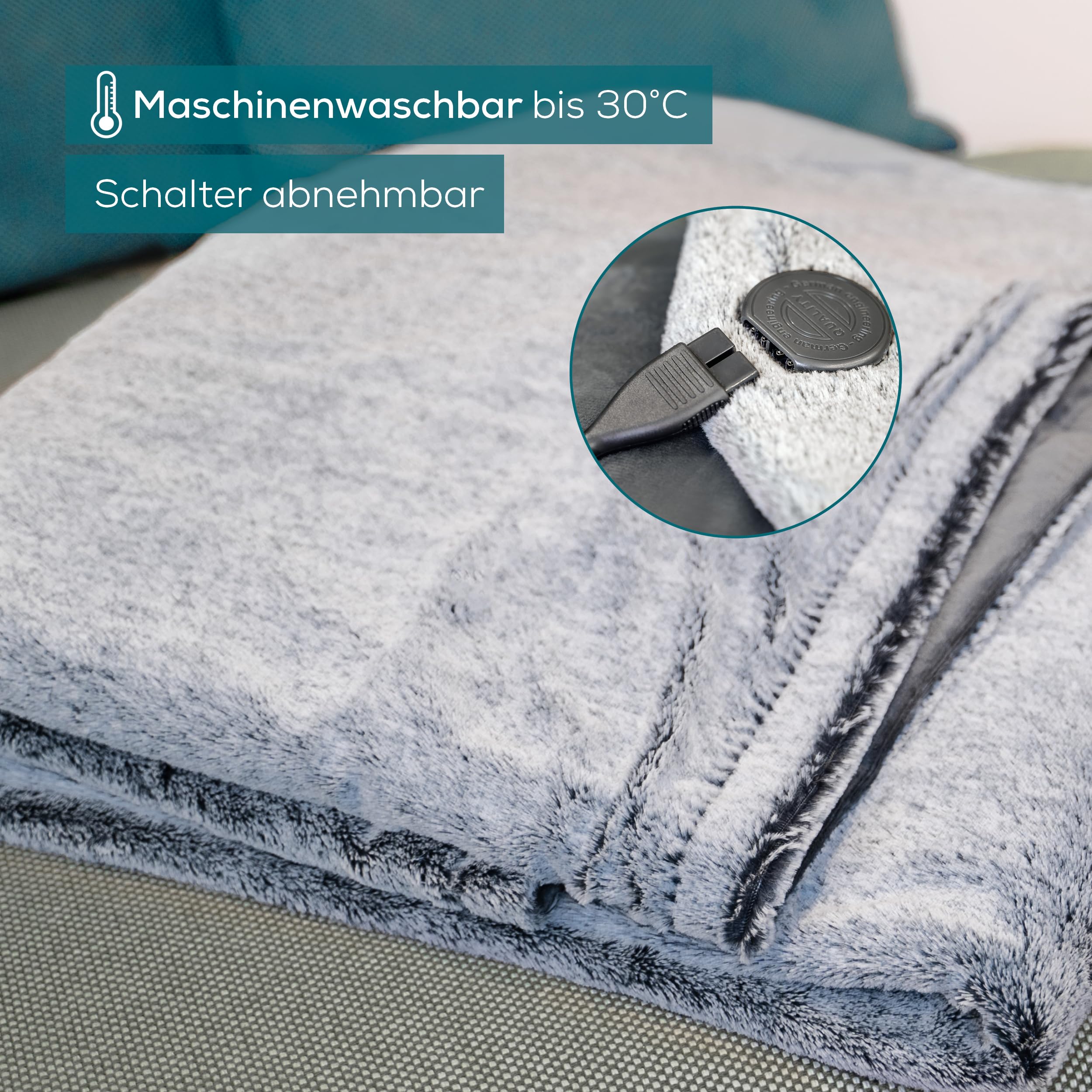Beurer HD 75 Nordic Grey Heizdecke, Wärmedecke hergestellt aus recyceltem Material, kuschelig weich, 6 Temperaturstufen, maschinenwaschbar, Abschaltautomatik, 180 x 130 cm