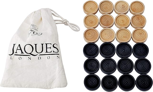 Jaques of London Draughts Pieces | Draughts Set in a Drawstring Bag | Quality Stackable Checkers Pieces for Playing with your Draughts Board Game | Since 1795