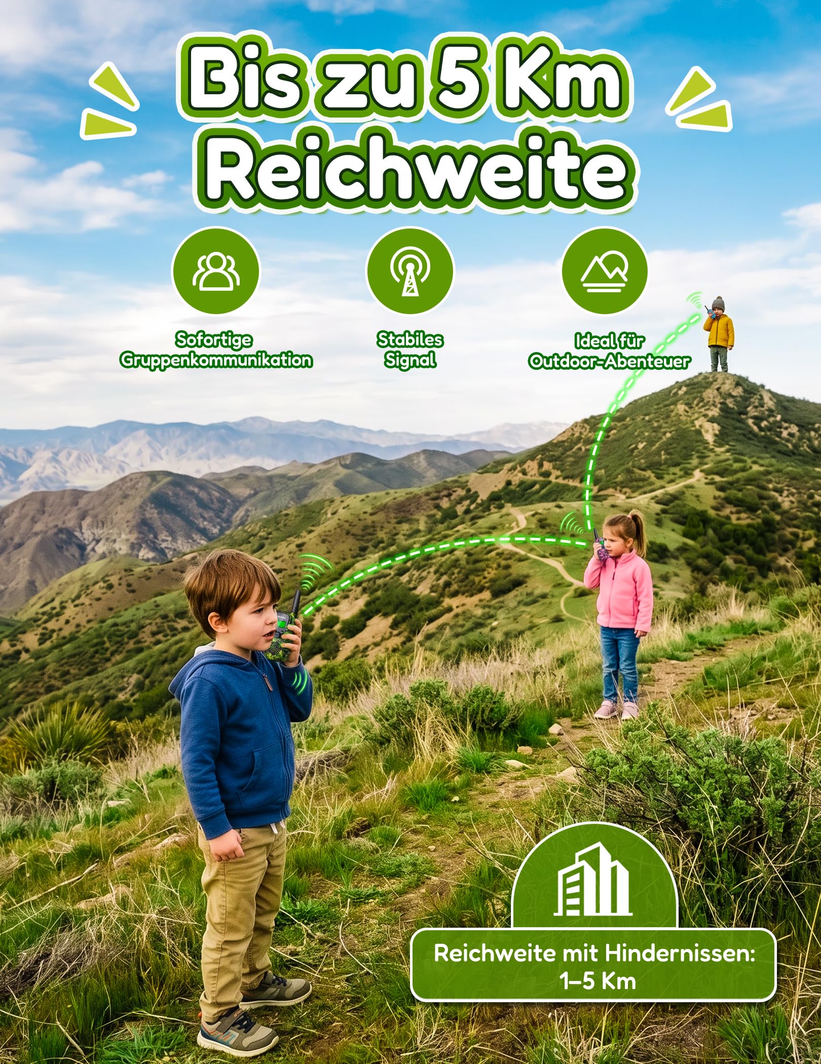 Wiederaufladbar Walkie Talkie Kinder 3er-Pack mit 2000mAh Batterie