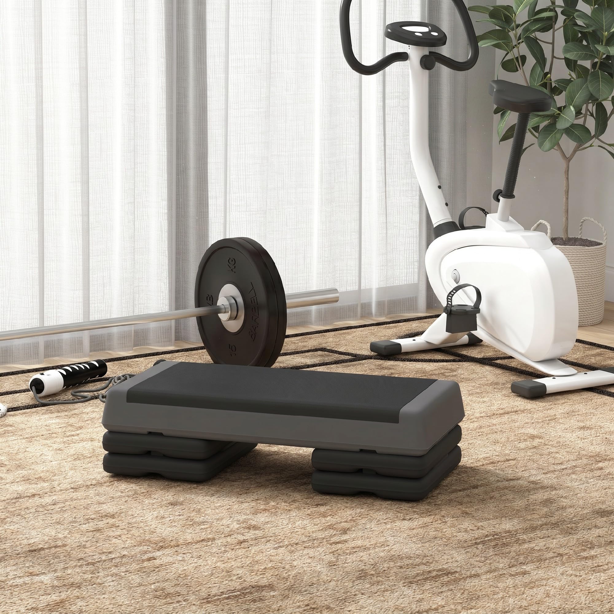 SPORTNOW Stepper Fitness Aérobic 3 Niveaux, Surface Antidérapante, Hauteur Réglable 10,5/15,5/20,5 cm, Step d'exercice pour Salle de Sport et Maison, Charge Max 250 kg, Gris