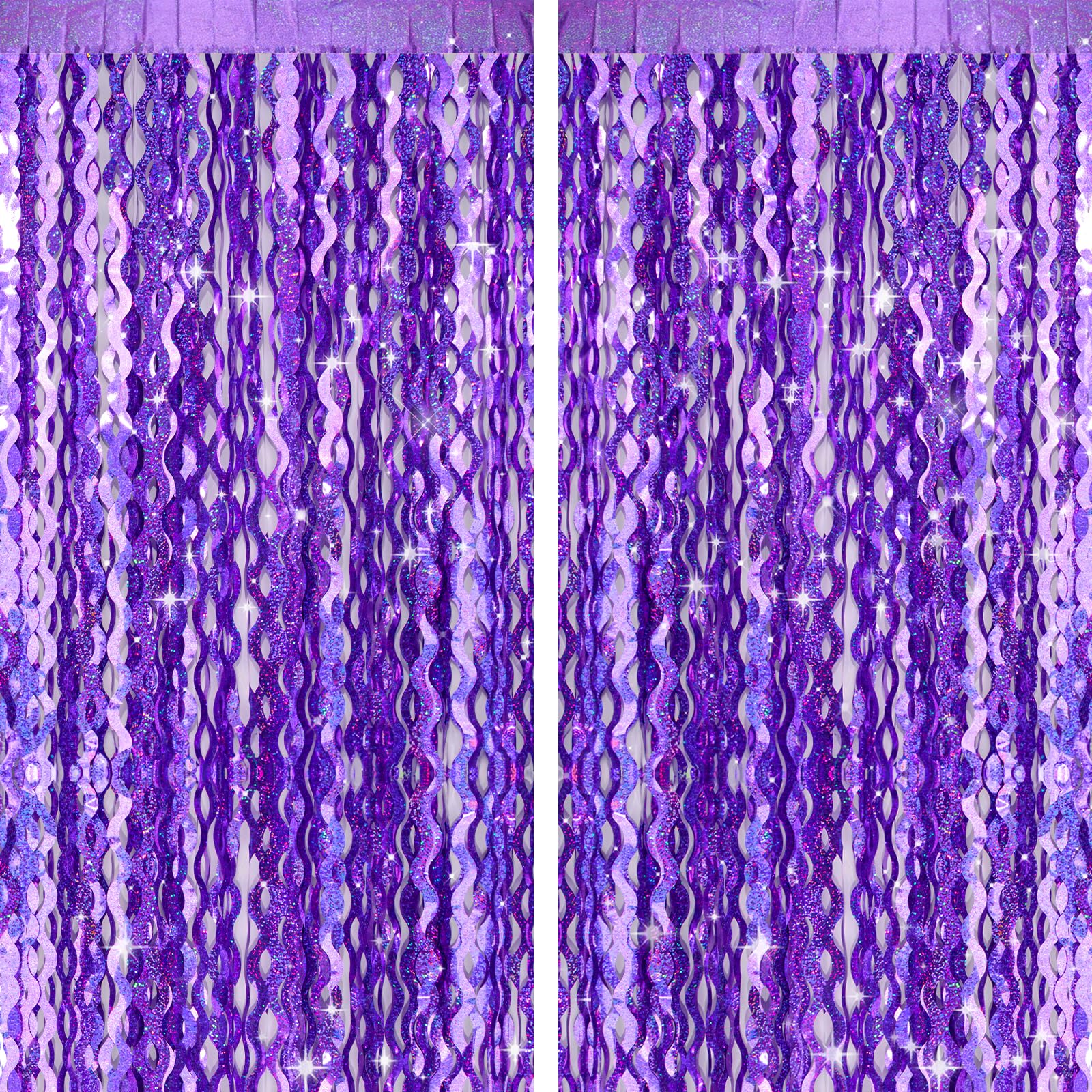 jijAcraft Wavy Purple Foil Curtains: 2pcs Glitter Metallic Tinsel Foil Fringe Curtains, 1m×2m Party Streamers Curtain, Backdrop Decorations for Mermaid Birthday Dance Party