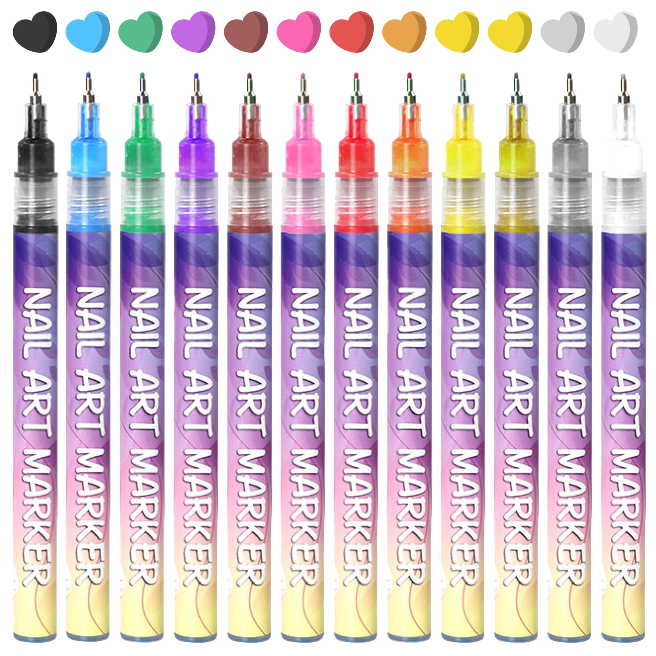 Nagelkunst-Stifte, 0,5 mm feine Spitze, Acryl-Nagellackstifte, schnelltrocknend, wasserdicht, Zeichenstift für DIY-Nagelkunst-Design und Maniküre-Werkzeug-Set (mehrfarbig)