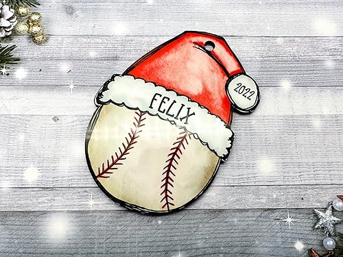 Miniatura 6 de Personalized Baseball Ornament with Santa Hat Custom Name Christmas Gift for Player Coach Mom Dad Grandma MDF Hardboard Wood Handmade by The Painted