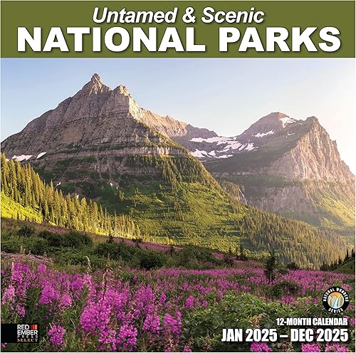 RED EMBER Select - Calendario de pared de Parques Nacionales Indómitos y Escénicos 2025 de 12 meses | 12" x 24" abierto | Papel grueso y resistente