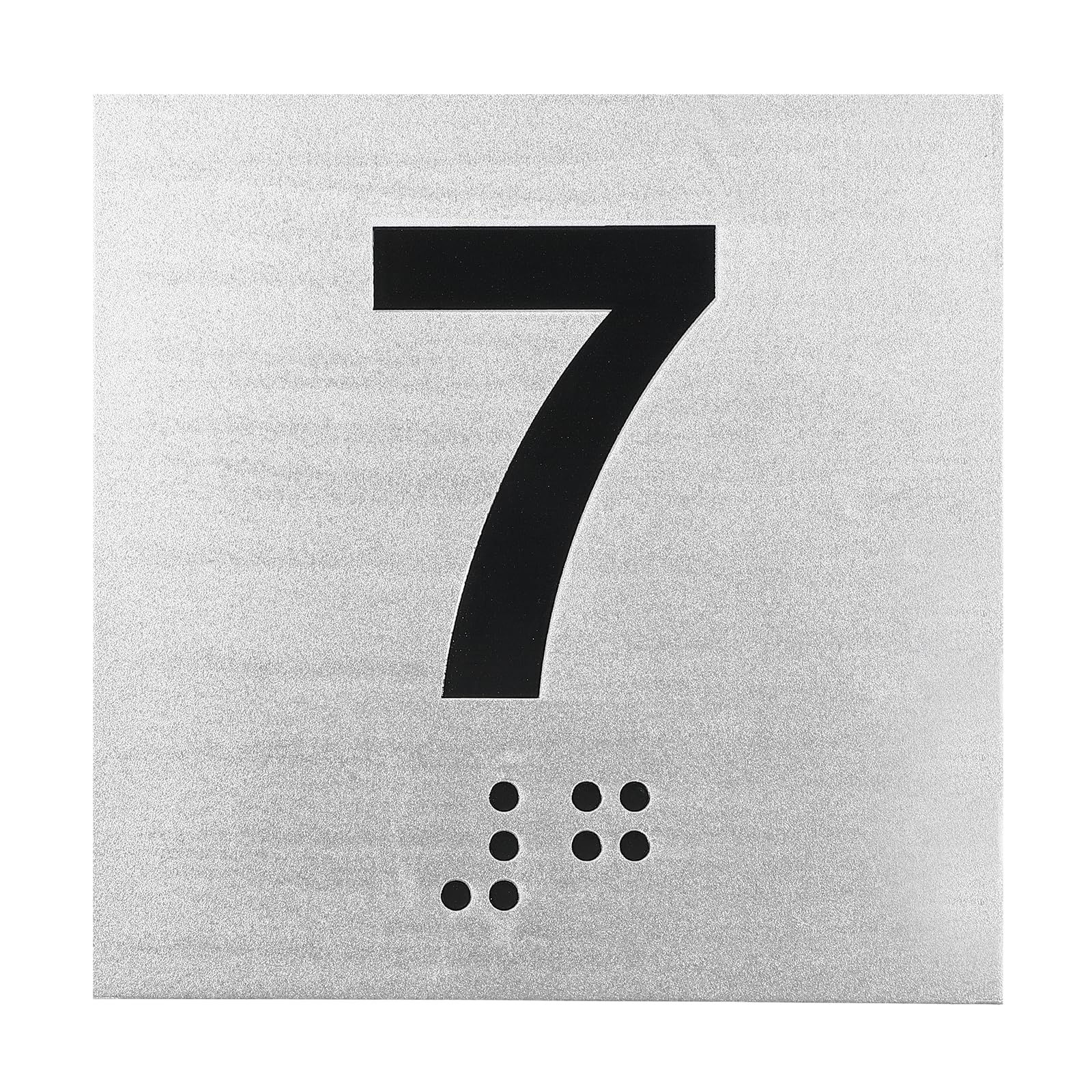 PATIKIL Placa Numérica Para Sala De Examenes 8" x 8" Número 7 Con Braille Y Identificación Táctil Autoadhesiva Para Oficinas De Centros De Examenes Negro Sobre Plata