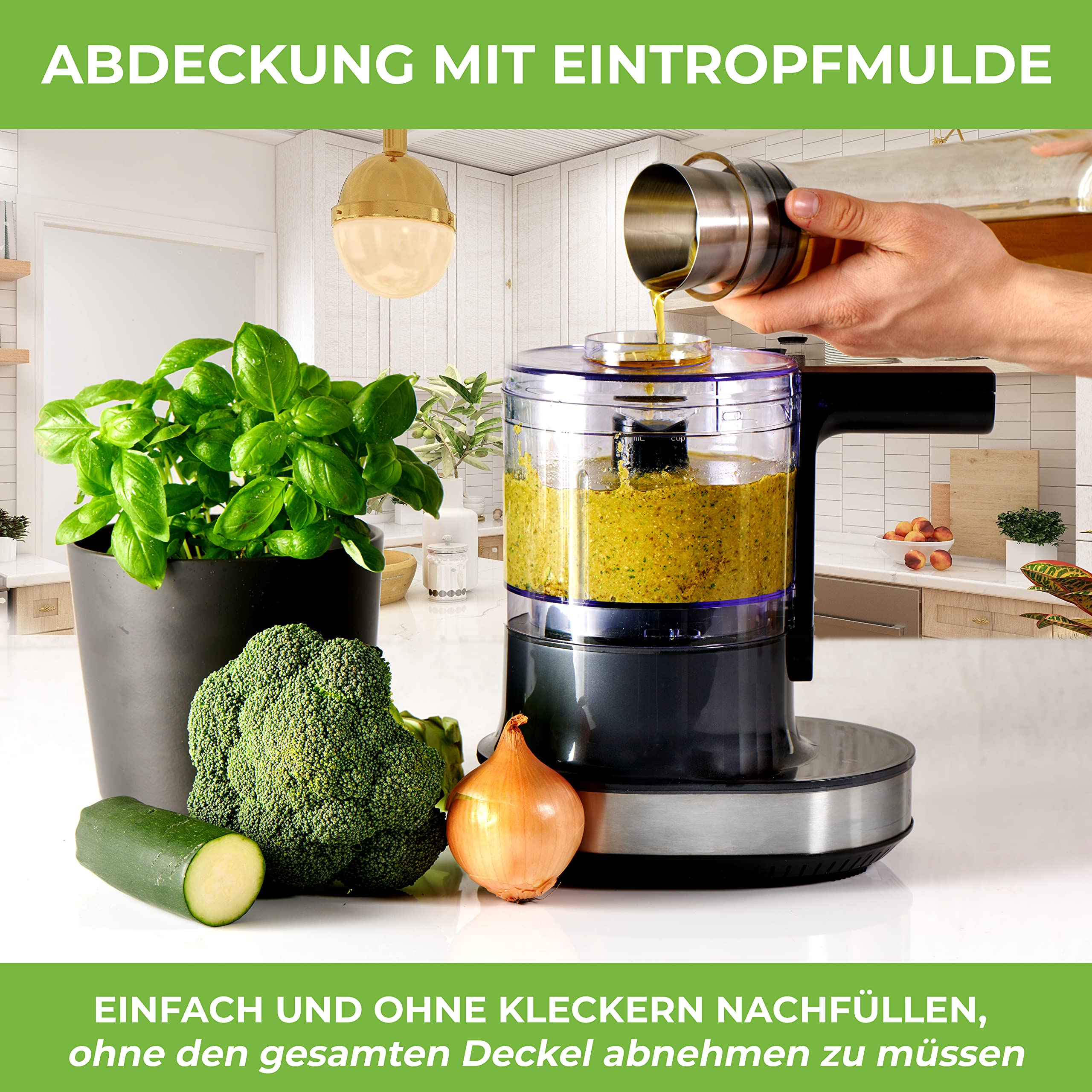 NUTRI-CHOPPER 4D tritatutto elettrico con funzione AUTO-BLADE – senza BPA – marchio tedesco – Food Processor trituratore universale per cipolla carne, noci, pesto