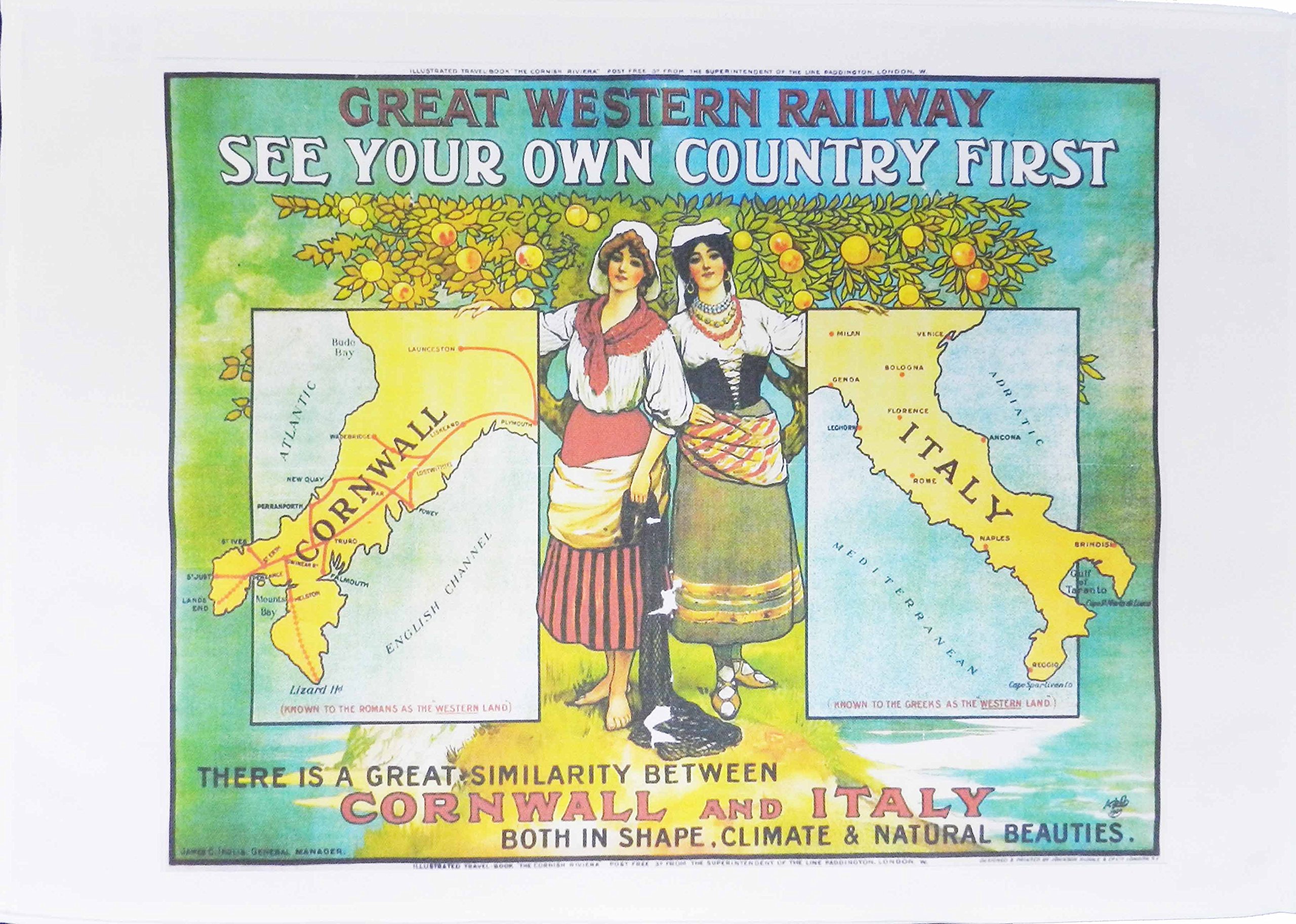 Half A Donkey See Your Own Country First - Retro Style Travel Poster Large Cotton Tea Towel