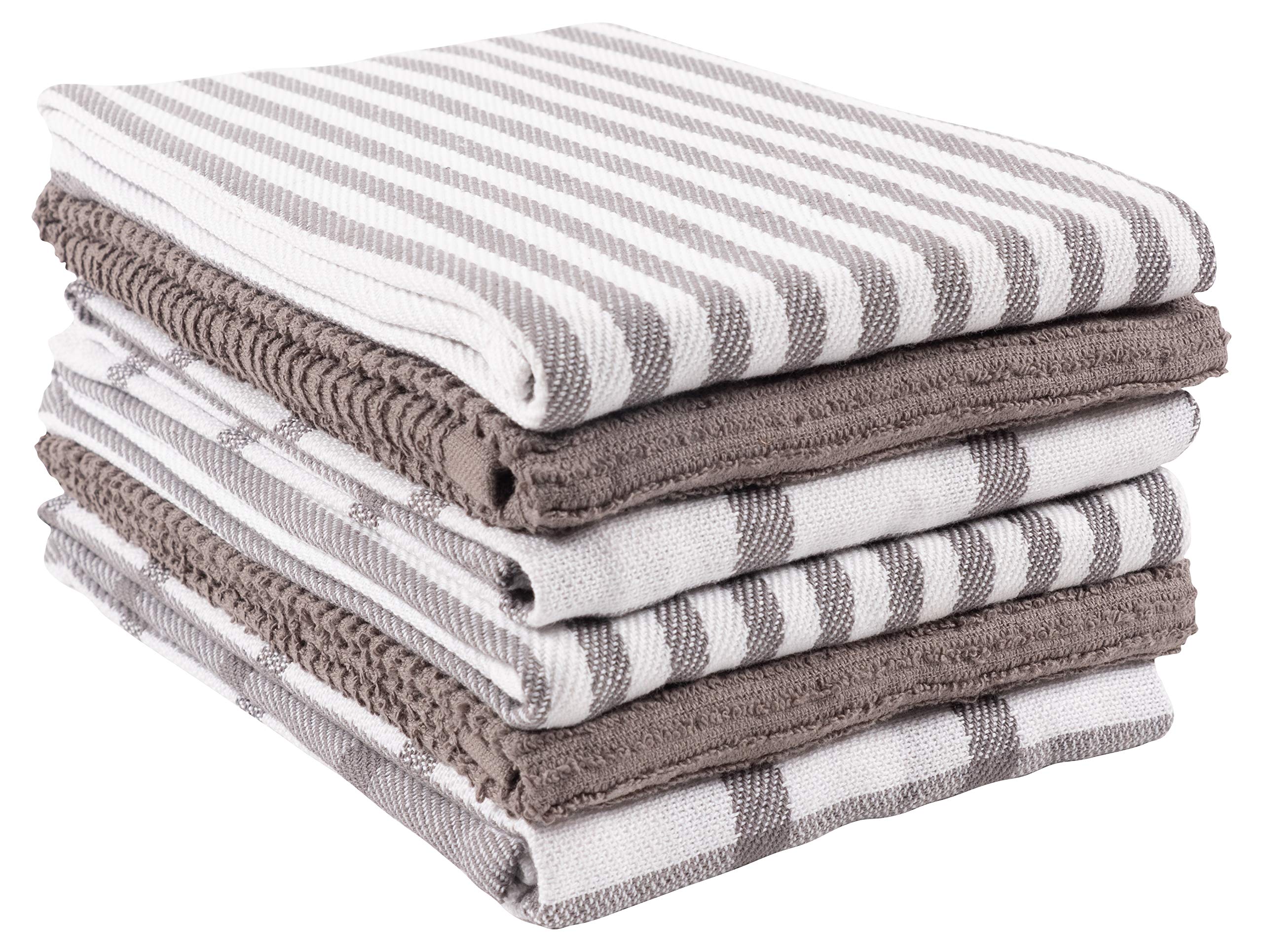 KAF Home Mixed Flat & Terry Kitchen Towels | Two Sets of 3 18 x 28 Inches | 4 Flat Weave Towels for Cooking and Drying Dishes, for House Cleaning and Tackling Messes and Spills (Dark Gray) — image 1